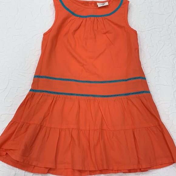Mini Boden Coral & Turquoise Linen Dress Girls 4-5 - Picture 3 of 6